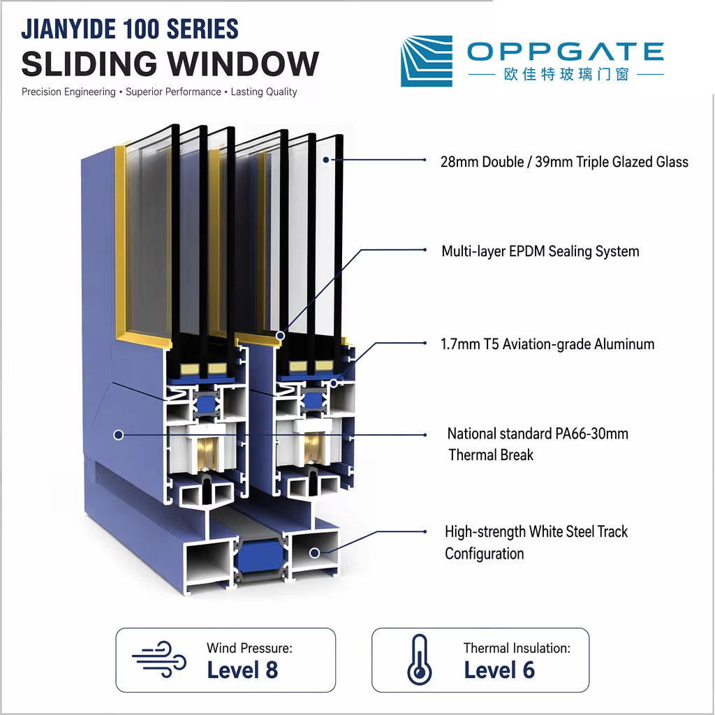 Thermal Break Balcony Sliding Door - Side-Pressure Compression Sealing System